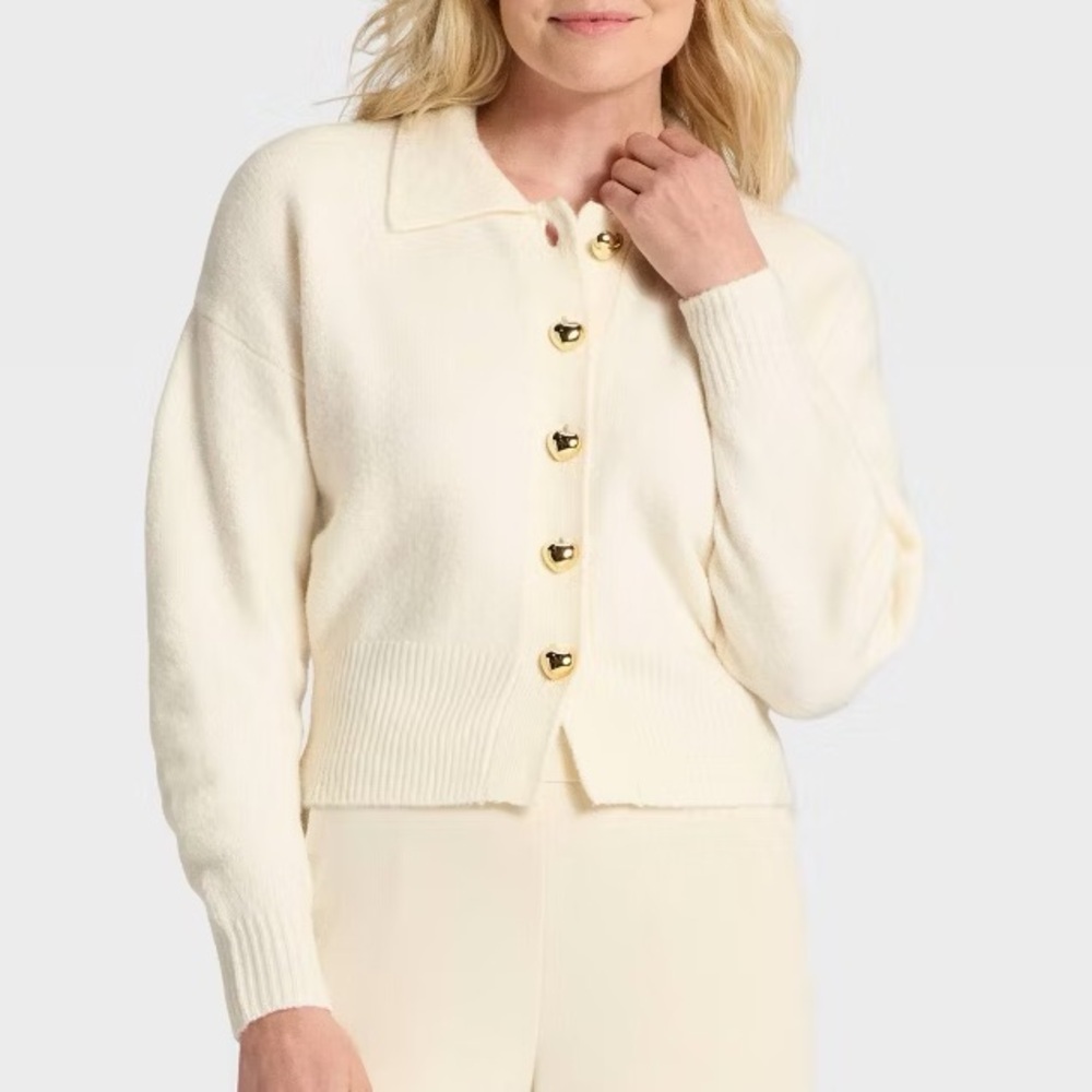 Target A New Day Women's XL Long Sleeve Heart Button Cardigan Sweater Cream NWT